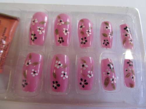 Beauty Products Nails, Party Nails, Flower Design, Pink, 10pc / 1 Set