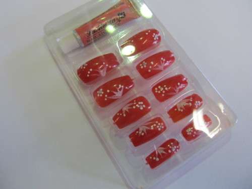 Beauty Products Nails, Party Nails, Flower Design, Red, 10pc / 1 Set
