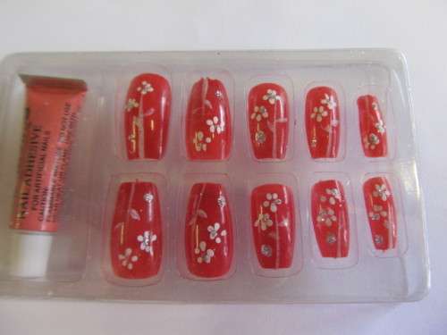 Beauty Products Nails, Party Nails, Flower Design, Red, 10pc / 1 Set