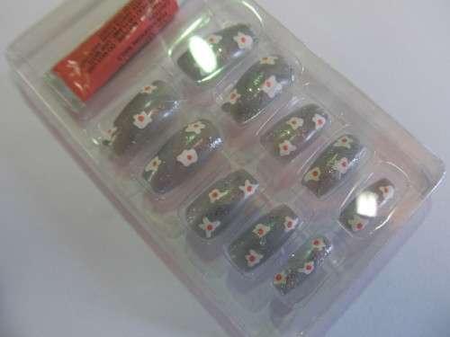 Beauty Products Nails, Party Nails, Flower Design, Silver Grey, 10pc / 1 Set