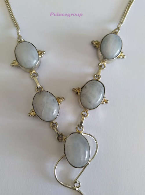 Necklace - Stamped 925 - 5 X Semi Precious Moonstones, Lenght ±42cm, Toggle Clasp