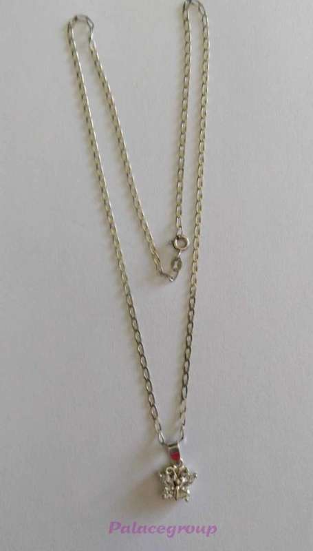 Silver Necklace and Pendant, Stamped 925, Butterfly Pendant with 4 x Cubics On Wings, ±43cm
