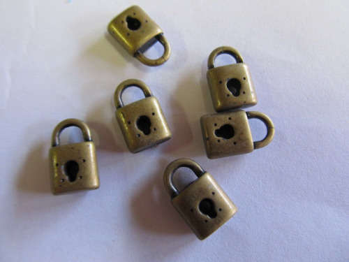 Charms, Pad Lock, Acrylic, Bronze, 16mm, 5pc