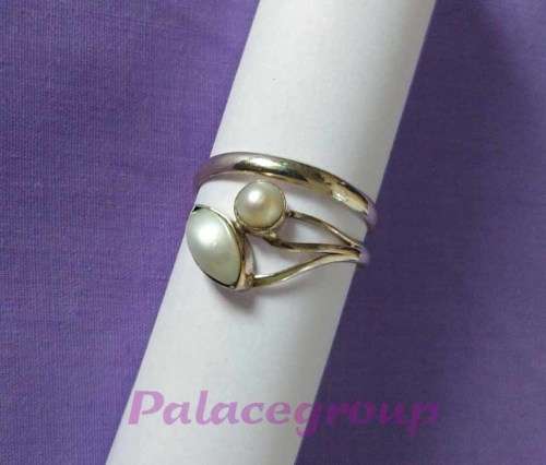 Ring Sterling Silver, White Freshwater Pearls, Top Width 15mm, Ring Size 19mm