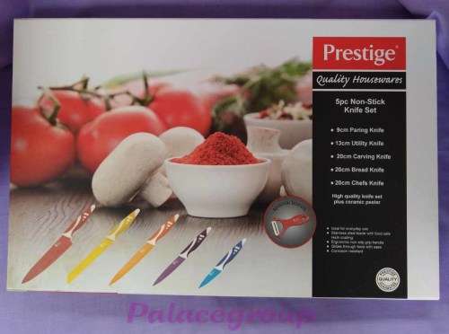 Prestige Kithen Knife Set, Modern And Elegant Design, Coloured Blades, Food Safe Resin Coating, 5pc