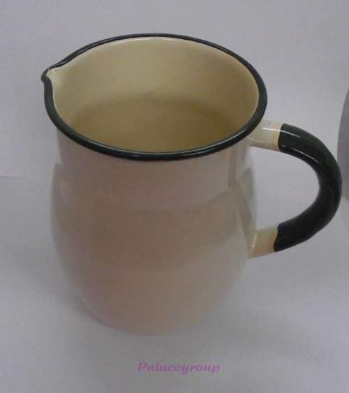 Enamel Jug, Cream With Green Trim, 1.25lt, Not Been Used