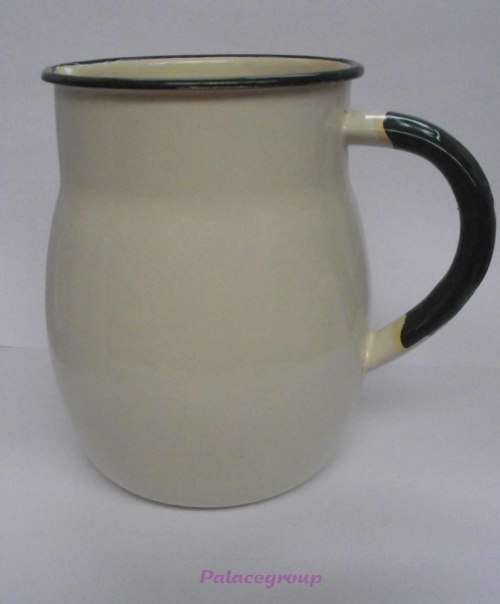 Enamel Jug, Cream With Green Trim, 1.25lt, Not Been Used