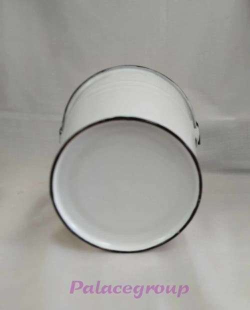 White Enamel Bucket With Black Rim, Wooden Handle,  Capacity 1500ml, See Photos & Description