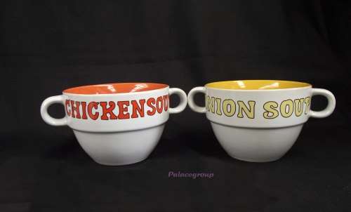 2 x Soup Bowls, Glazed Yellow And Orange, 450ml, See Photos and Desc Below