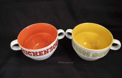 2 x Soup Bowls, Glazed Yellow And Orange, 450ml, See Photos and Desc Below