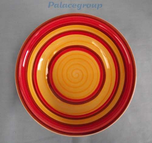 Salad Bowl, White Outer With Brown/Yellow/Dark Orange Inside, ±700ml, See Photos