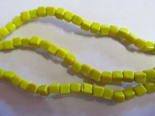 Glass Beads, Indian Beads, Cubes, Yellow, 4mm, ±20pc