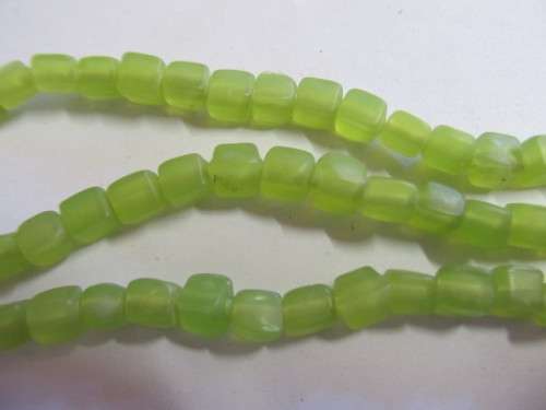 Glass Beads, Indian Beads, Cubes, Matte Lime, 6mm, ±20pc