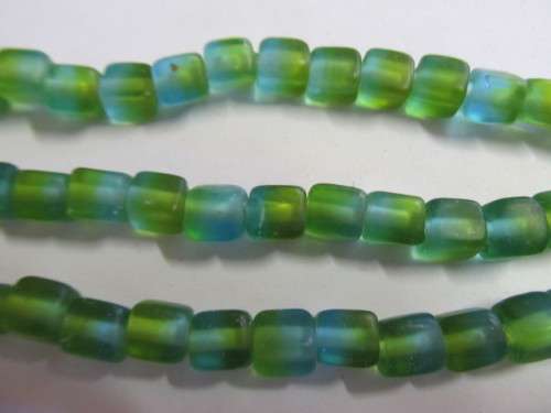 Glass Beads, Indian Beads, Cubes, Matte Two Tone Green, 8mm, ±20pc