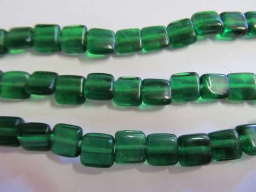 Glass Beads, Indian Beads, Cubes, Dark Green, 10mm, ±20pc