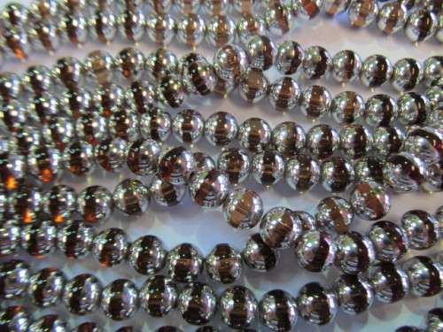 Glass Beads, Fancy, Round, Brown With Silver, 10mm, ±40pc