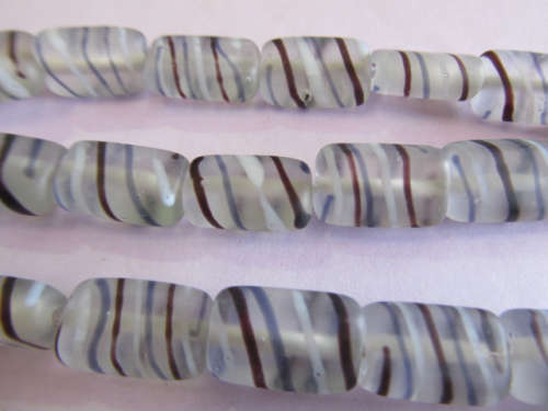 Glass Beads, Fancy, Rectangle, Hand Painted, Clear With Black And Grey, 17mm x 10mm, 4pc