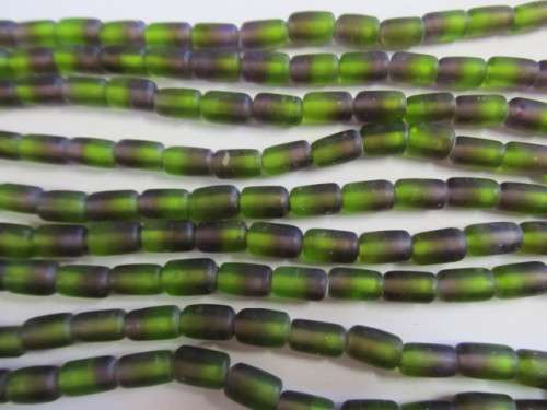 Glass Beads, Fancy, Indian Beads, Tube, Green And Purple, 12mm x 8mm, ±20pc