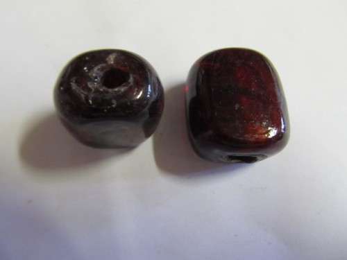 Glass Beads, Fancy, Indian Beads, Foil Beads, Flat Barrel, Garnet Red, 23mm x 20mm, 2pc