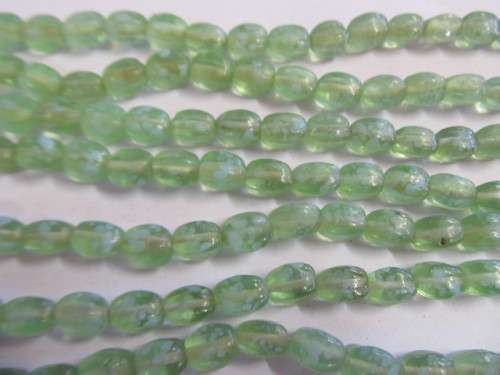 Glass Beads, Fancy, Indian Beads, Squoval, Speckled Green, 10mm x 6mm, ±20pc