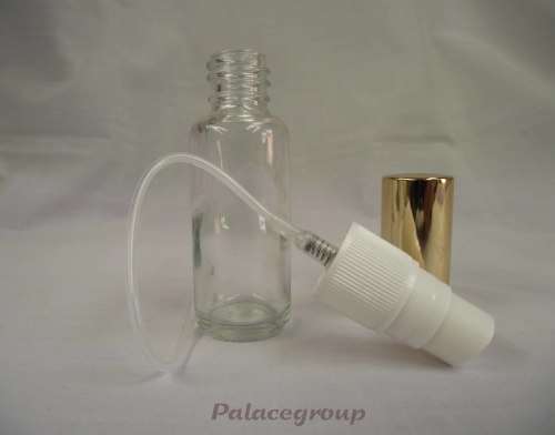 Spray Bottle, Glass, Clear With Gold Coloured Cap, 25ml, 1pc