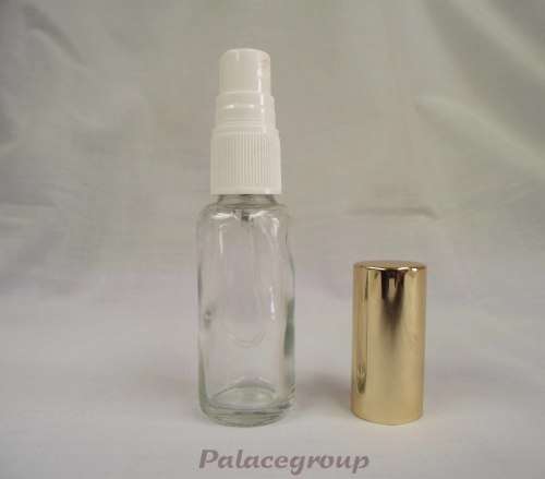 Spray Bottle, Glass, Clear With Gold Coloured Cap, 25ml, 1pc