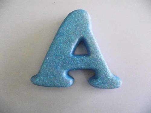 Polistyrene Letter A, Blue With Glitter, ±100mm x 20mm, 1pc