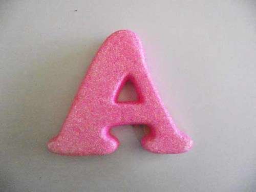 Polistyrene Letter A, Pink With Glitter, ±100mm x 20mm, 1pc