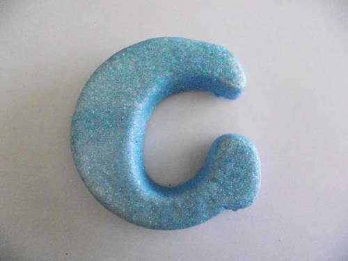 Polistyrene Letter C, Blue With Glitter, ±100mm x 20mm, 1pc