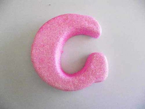Polistyrene Letter C, Pink With Glitter, ±100mm x 20mm, 1pc