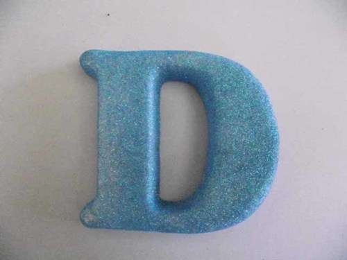 Polistyrene Letter D, Blue With Glitter, ±100mm x 20mm, 1pc