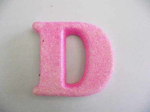 Polistyrene Letter D, Pink With Glitter, ±100mm x 20mm, 1pc