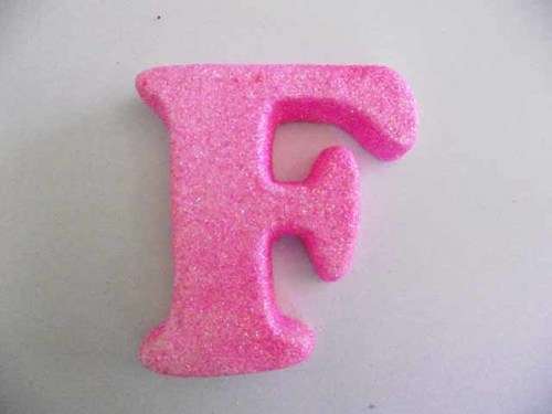 Polistyrene Letter F, Pink With Glitter, ±100mm x 20mm, 1pc