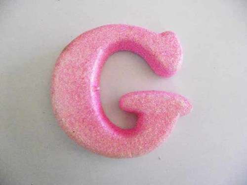 Polistyrene Letter G, Pink With Glitter, ±100mm x 20mm, 1pc