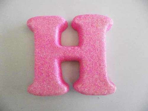Polistyrene Letter H, Pink With Glitter, ±100mm x 20mm, 1pc