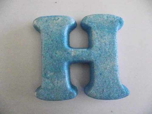 Polistyrene Letter H, Blue With Glitter, ±100mm x 20mm, 1pc