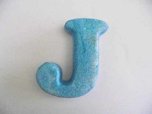 Polistyrene Letter J, Blue With Glitter, ±100mm x 20mm, 1pc