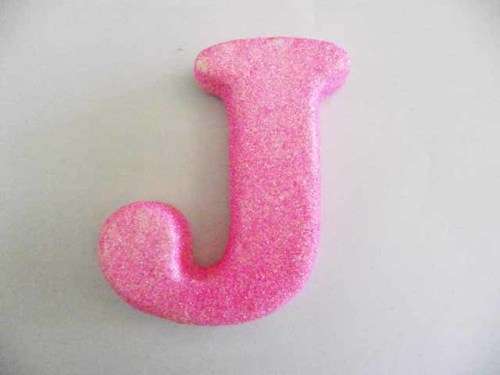 Polistyrene Letter J, Pink With Glitter, ±100mm x 20mm, 1pc
