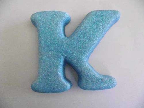 Polistyrene Letter K, Blue With Glitter, ±100mm x 20mm, 1pc