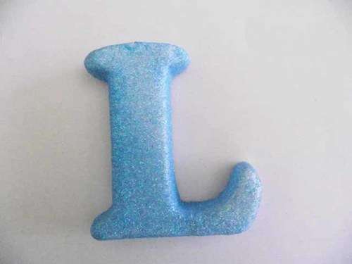 Polistyrene Letter L, Blue With Glitter, ±100mm x 20mm, 1pc