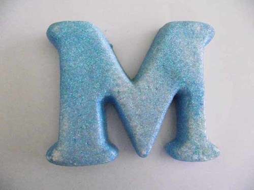 Polistyrene Letter M, Blue With Glitter, ±100mm x 20mm, 1pc