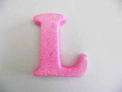 Polistyrene Letter L, Pink  With Glitter, ±100mm x 20mm, 1pc