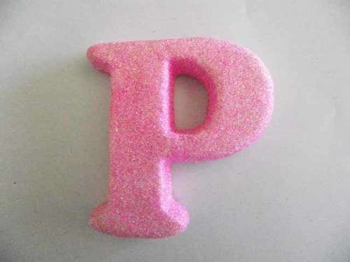 Polistyrene Letter P, Pink  With Glitter, ±100mm x 20mm, 1pc