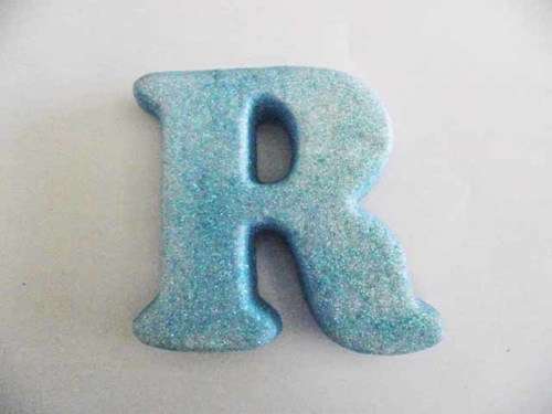Polistyrene Letter R, Blue  With Glitter, ±100mm x 20mm, 1pc