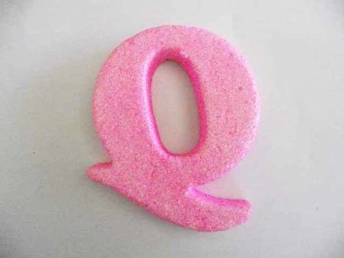 Polistyrene Letter Q, Pink  With Glitter, ±100mm x 20mm, 1pc