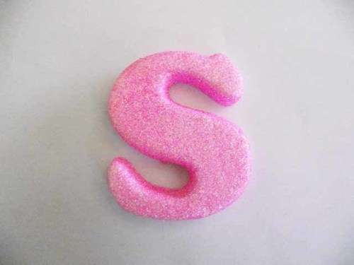 Polistyrene Letter S, Pink  With Glitter, ±100mm x 20mm, 1pc