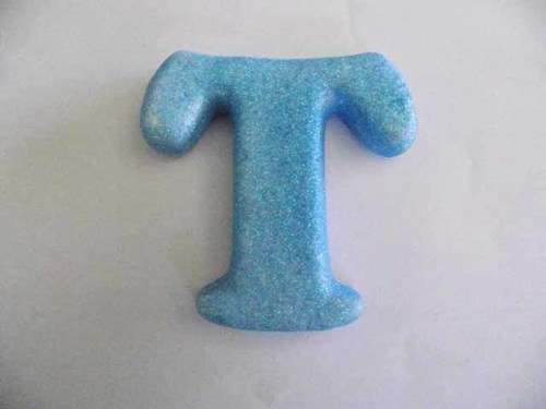 Polistyrene Letter T, Blue  With Glitter, ±100mm x 20mm, 1pc