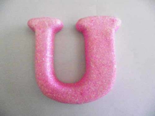 Polistyrene Letter U, Pink With Glitter, ±100mm x 20mm, 1pc