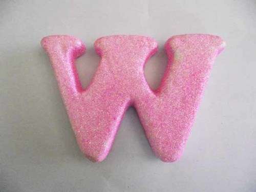 Polistyrene Letter W, Pink With Glitter, ±100mm x 20mm, 1pc