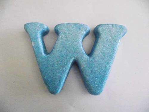 Polistyrene Letter W, Blue With Glitter, ±100mm x 20mm, 1pc